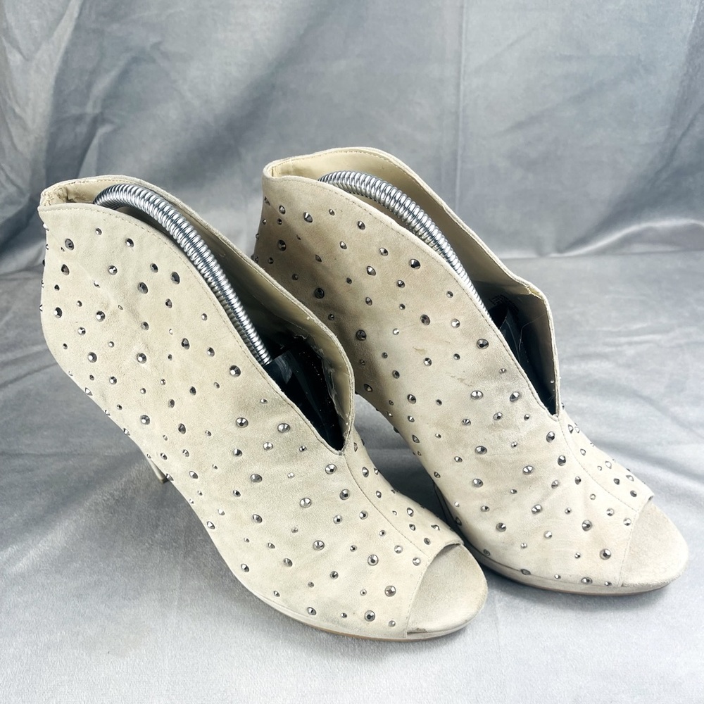 INC International Concepts Beige Peep-Toe Heels with Studded Rhinestones 11M